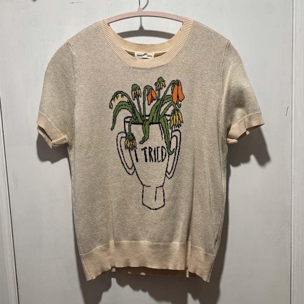 SAINT GERALDINE “I Tired” wilting tulip sweater top